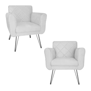 Kit 2 Poltronas Decorativas Para Quarto Closet Pés de Ferro Isabella Suede Branco - LM DECOR
