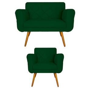 Jogo Namoradeira e 1 Poltrona Estofada Salão de Beleza Isabella Suede Verde - LM DECOR