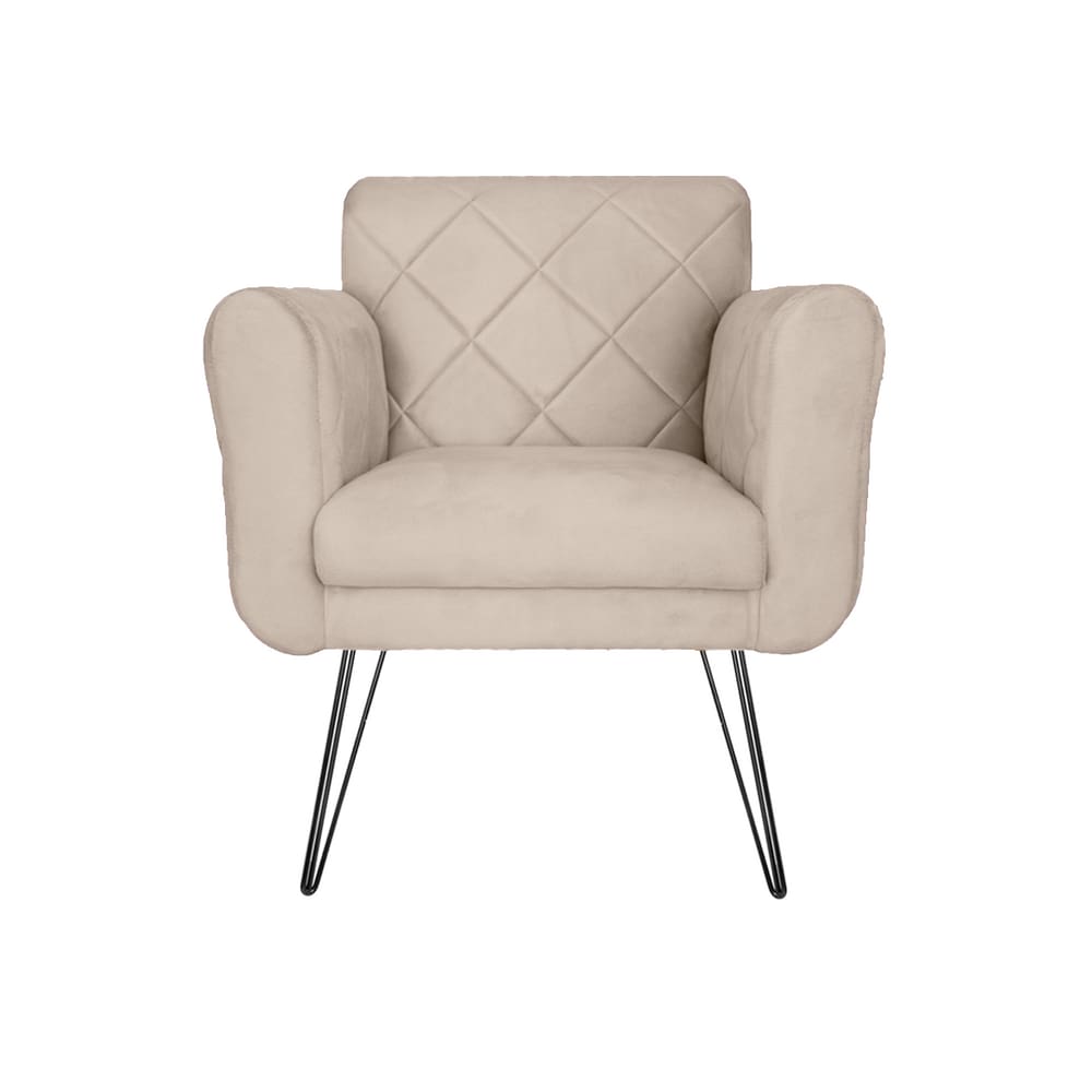 Poltrona Decorativa Para Recepção Com Pés de Ferro Isabella Corano Bege - LM DECOR