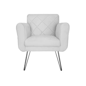 Poltrona Estofada Para Hall de Entrada Com Pés de Ferro Isabella Suede Branco - LM DECOR