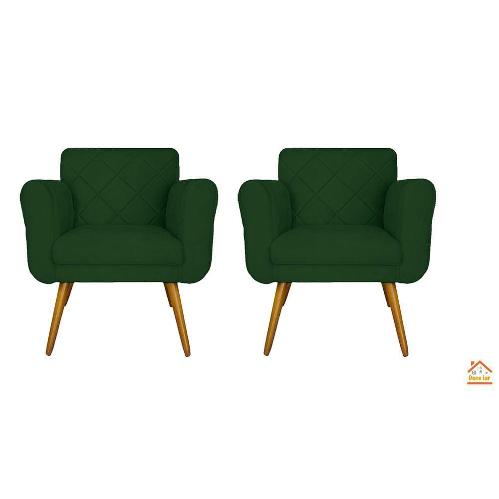 Conjunto 02 Poltronas Estofadas Para Sala de Estar Isabella Suede Verde - LM DECOR