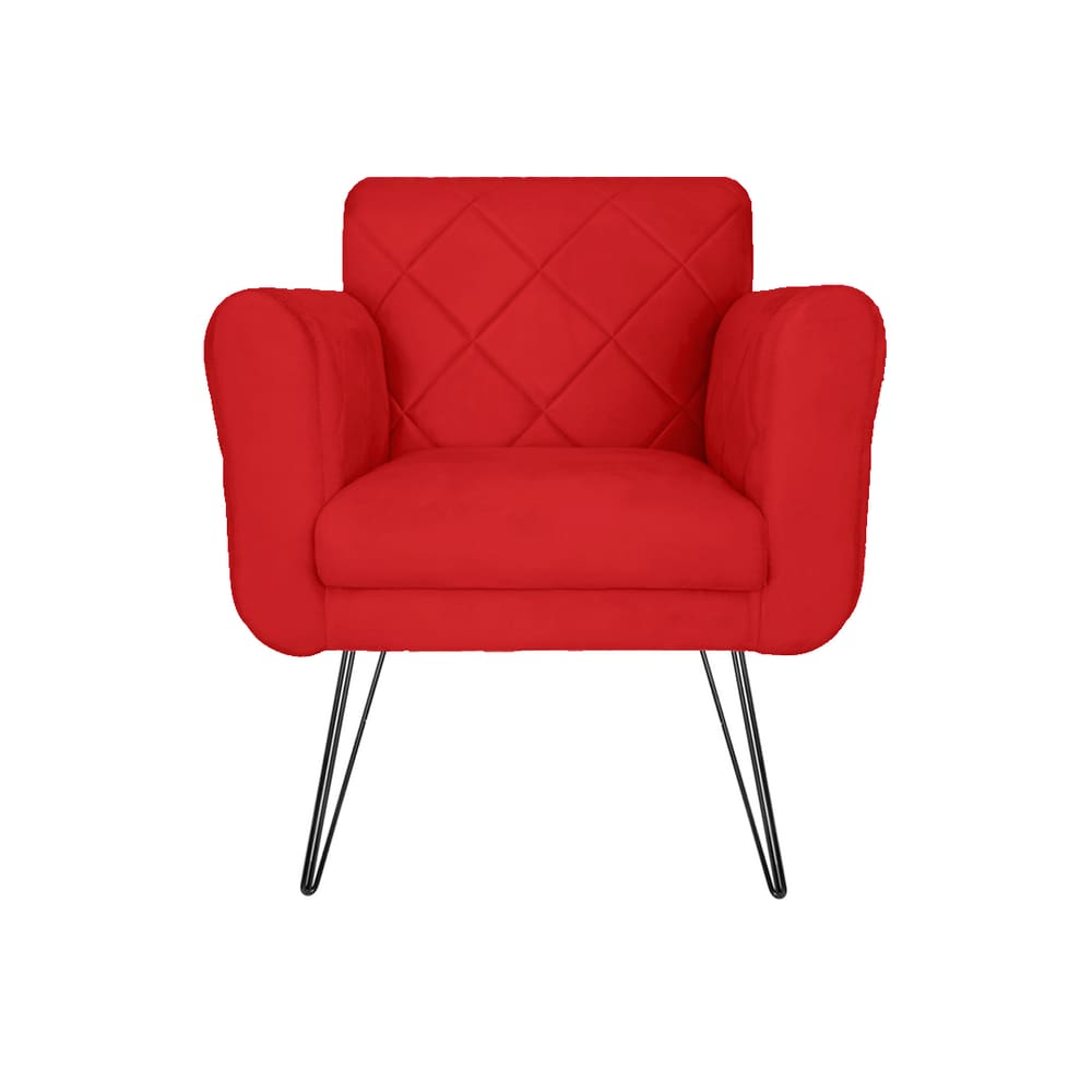 Poltrona Decorativa Com Pés de Ferro Para Salão de Beleza Isabella Suede Vermelho - LM DECOR