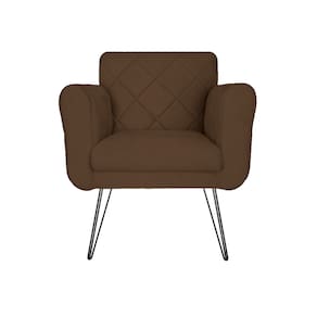 Poltrona Decorativa Com Pés de Ferro Para Salão de Beleza Isabella Suede Marrom - LM DECOR