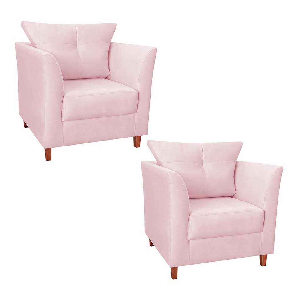 Kit 02 Poltrona Estofada Com Almofada Isis Recepção Consultório Corano Rosa Bebê - LM DECOR