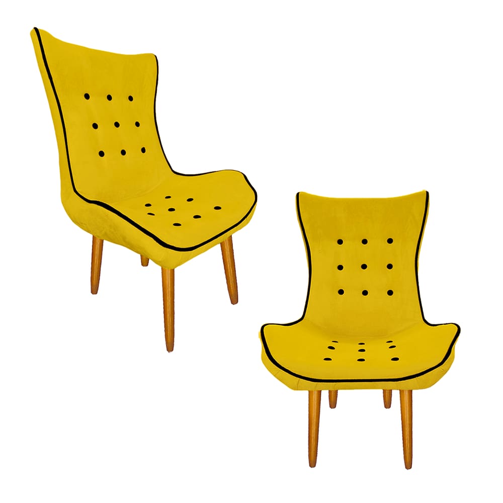 Combo 02 Poltrona Estofada Jessica Hall de Entrada Suede Amarelo - LM DECOR