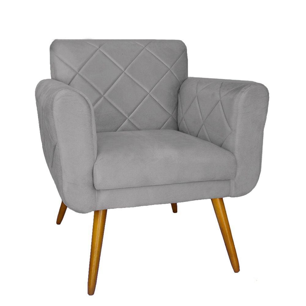 Conjunto 02 Poltronas Estofadas Para Sala de Estar Isabella Suede Cinza- LM DECOR