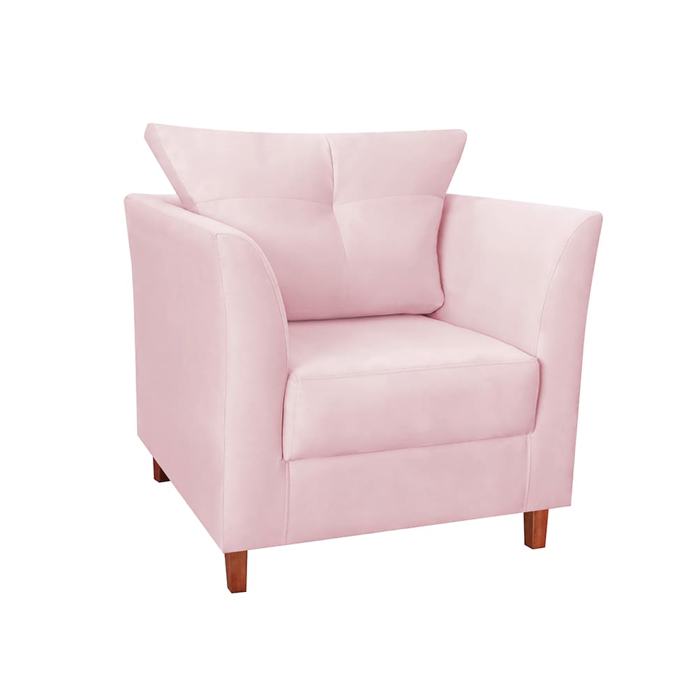 Poltrona Estofada Com Almofada Isis Recepção Consultório Corano Rosa Bebê - LM DECOR