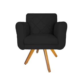 Poltrona Estofada Com Base Giratória De Madeira Sala Isabella Corano Preto - LM DECOR