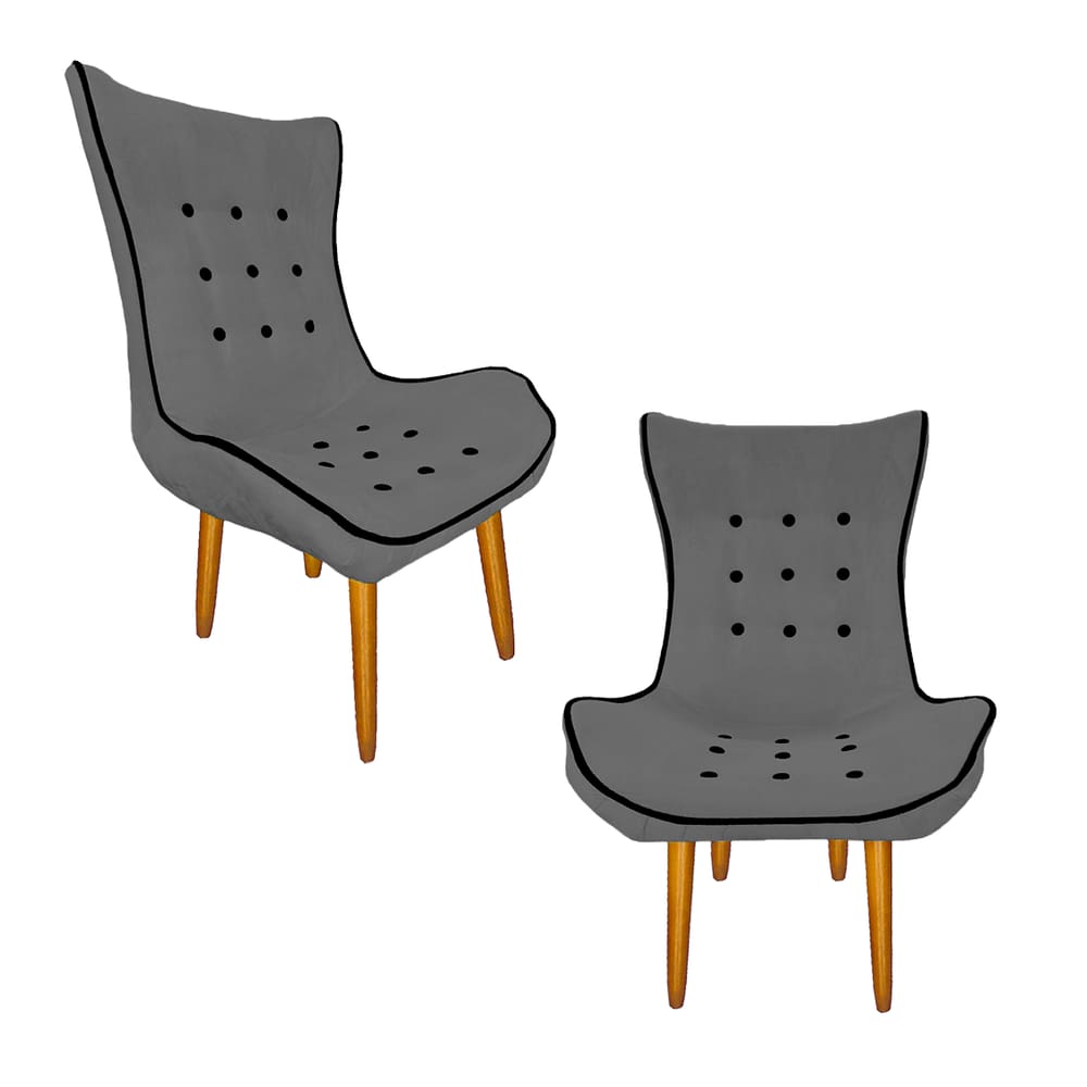 Kit 02 Poltrona Decorativa Jessica Sala De Estar Salão Clínica Suede Cinza - LM DECOR