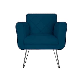 Poltrona Estofada Para Hall de Entrada Com Pés de Ferro Isabella Suede Azul Marinho - LM DECOR