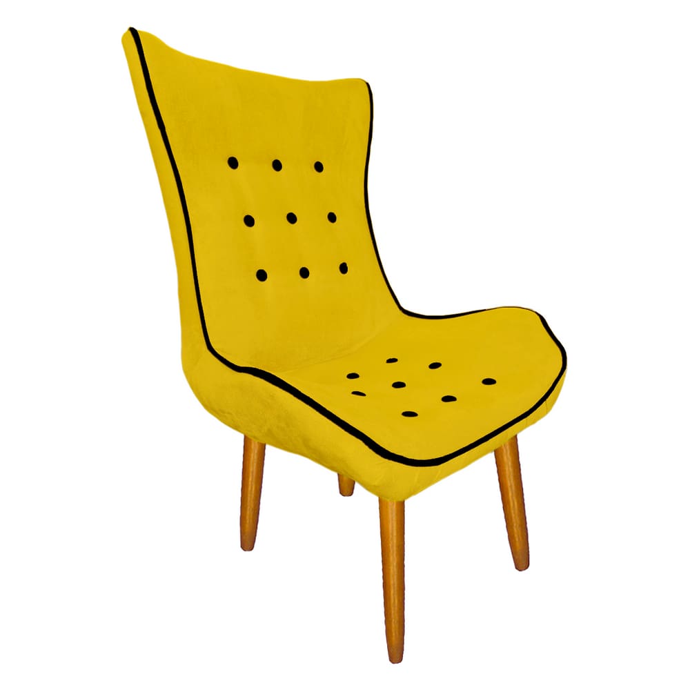 Poltrona Estofada Jessica Para Sala Comercial Suede Amarelo - LM DECOR