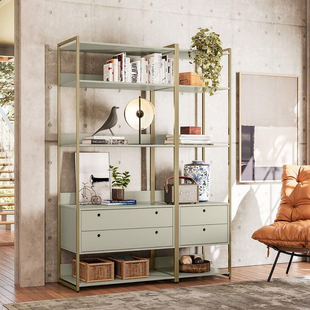 Estante para Livros Modulado Industrial 4 Gavetas 10 Prateleiras Olivar Off White