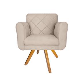 Poltrona Estofada Com Base Giratória De Madeira Salão Isabella Suede Bege - LM DECOR
