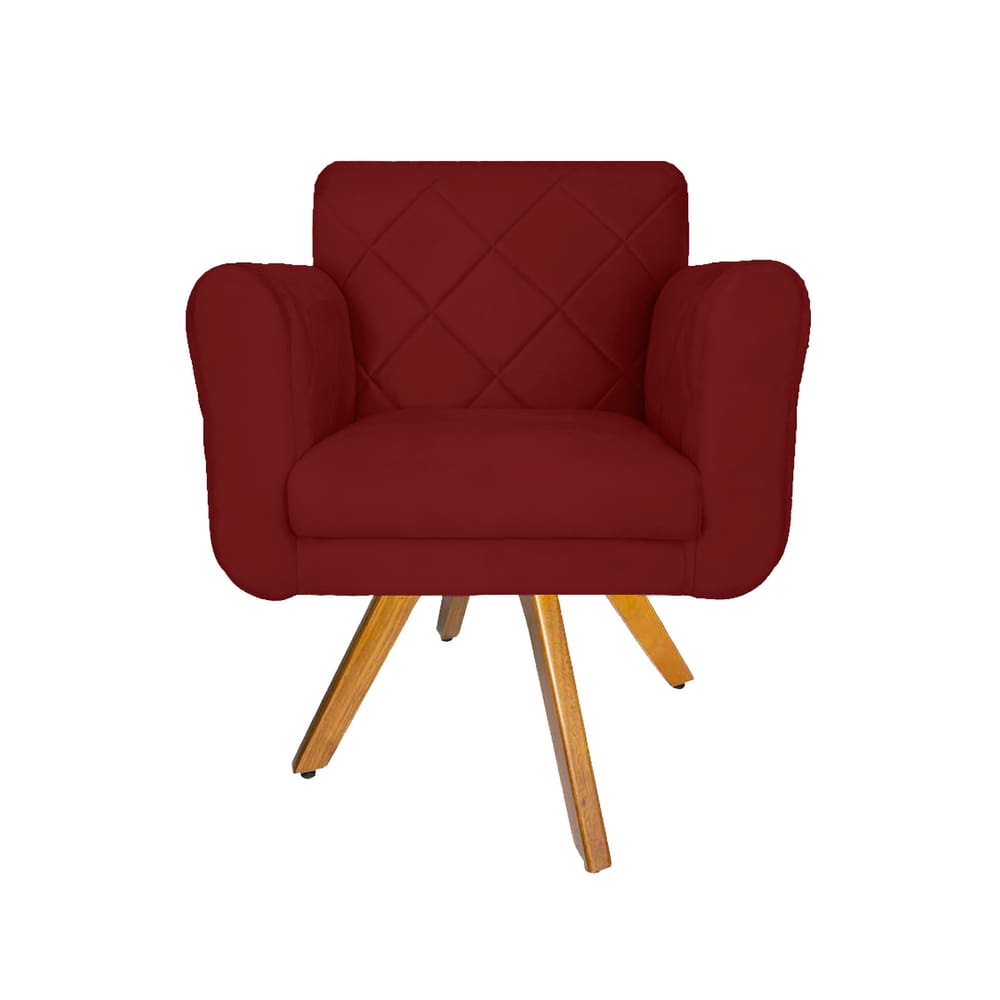 Poltrona Estofada Com Base Giratória De Madeira Sala Isabella Suede Vermelho Bordô - LM DECOR