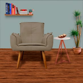 Kit 2 Poltronas Decorativas Estofadas Pés Palito Emília Plus Suede Cappuccino - LM DECOR