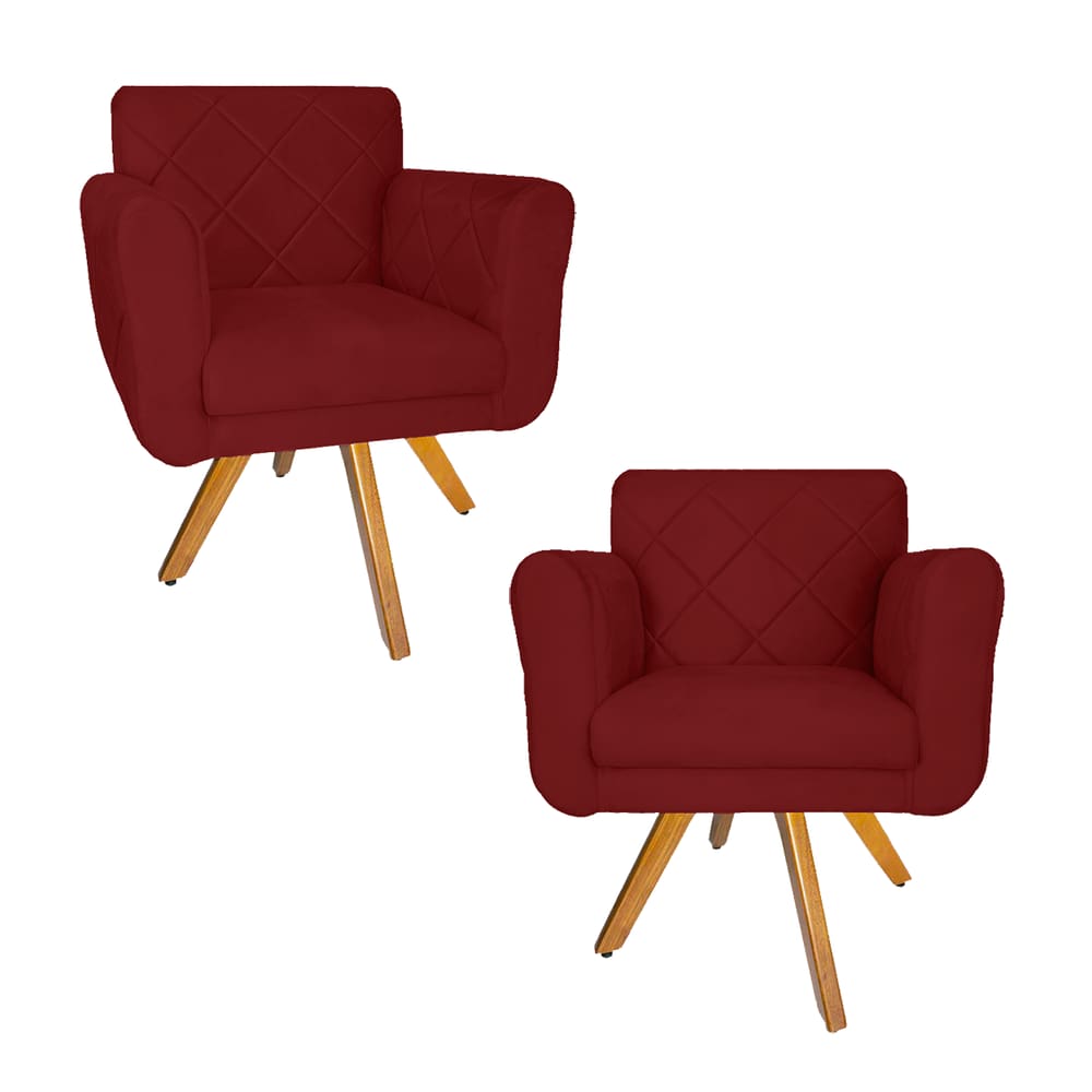 Combo 2 Poltrona Estofada Base Giratória De Madeira Clínica Isabella Suede Vermelho Bordô - LM DECOR