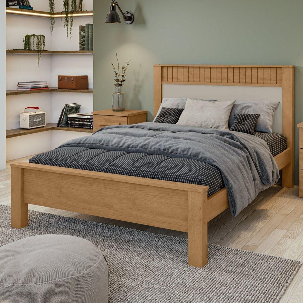 Cama Casal Athenas Móveis Lopas Amêndoa Clean/Off White/Amêndoa Clean