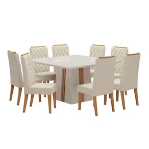 Conjunto Sala de Jantar Mesa Bela com 8 Cadeiras Iza Viero Off White/Mel/Bege