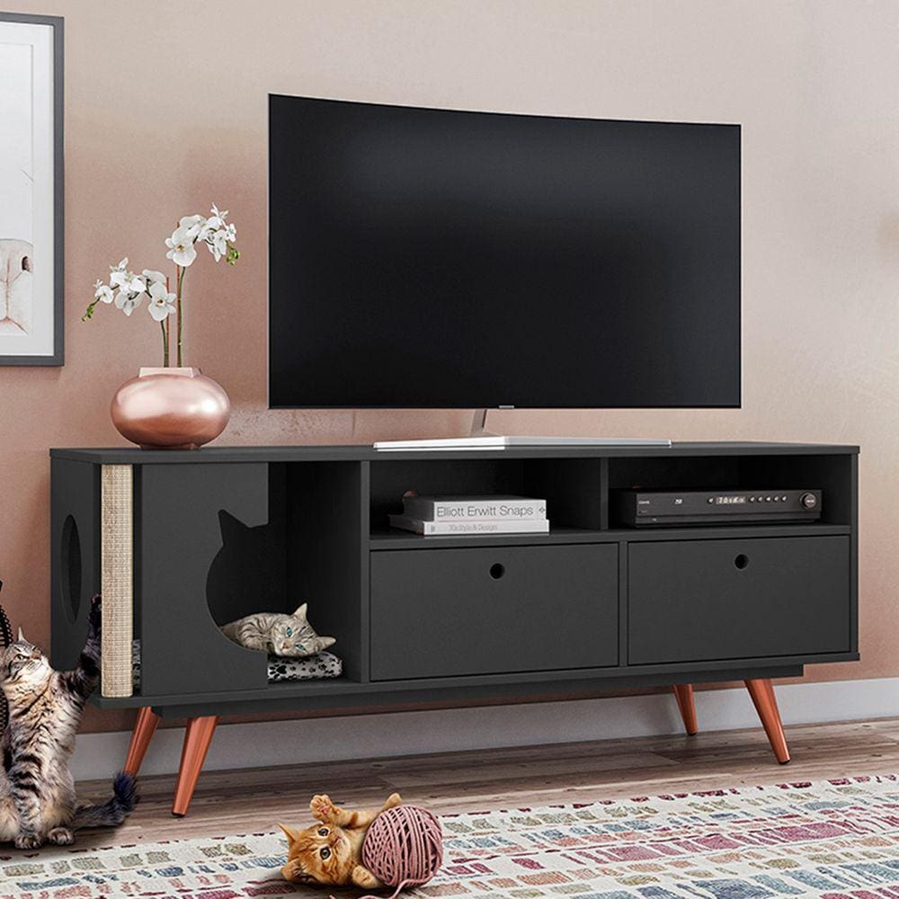 Rack para TV Até 55 Polegadas Rack Retro Pet Angora Preto - Olivar Móveis