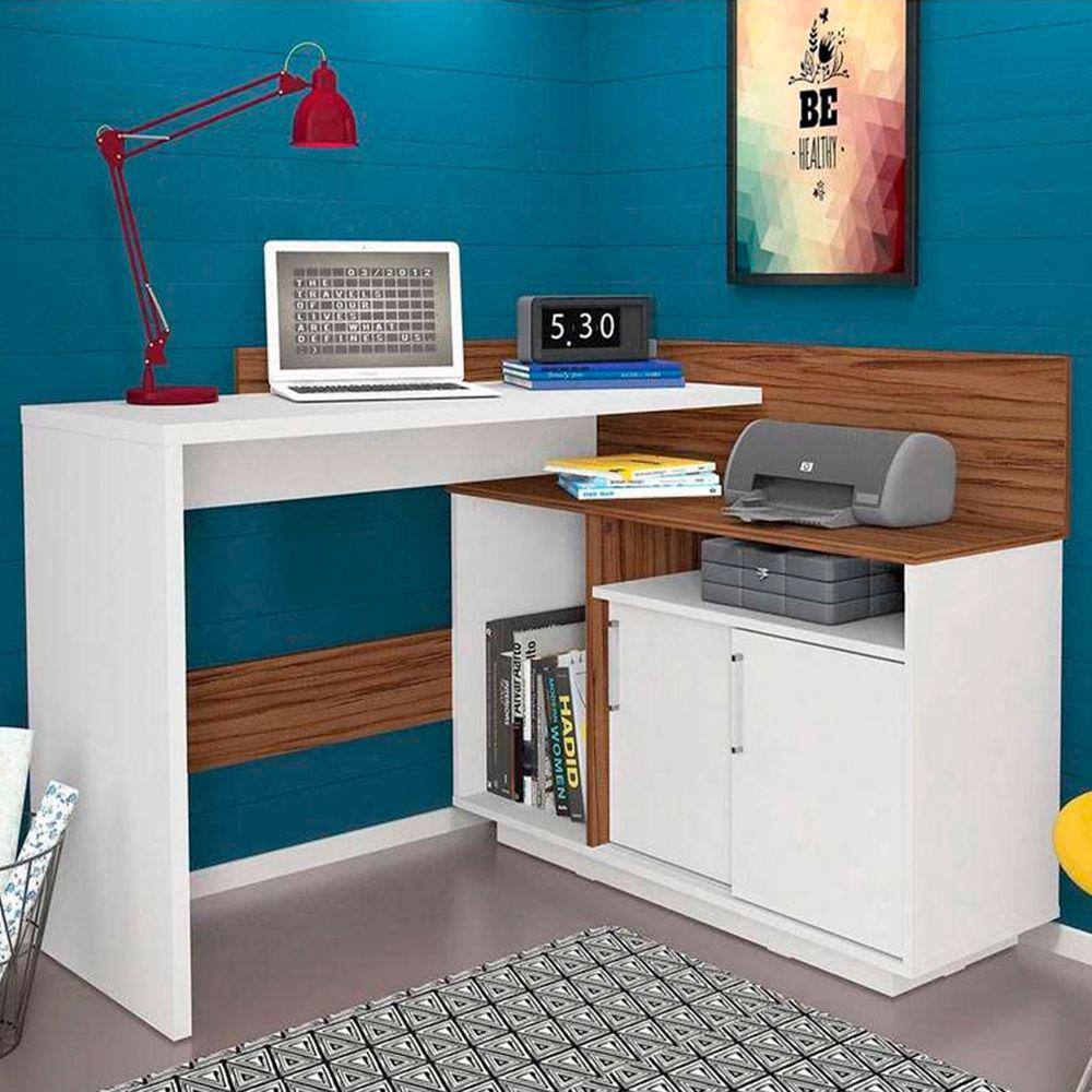 Mesa Escrivaninha Mega Office Branco/Amendoa - Olivar Móveis