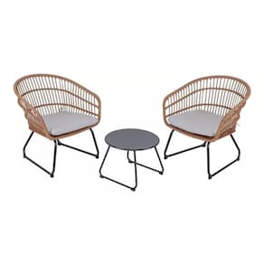 Conjunto Para Jardim 3 Peças Rattan E Aço - Premium