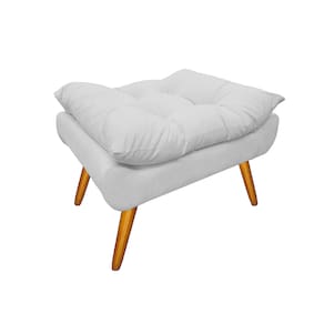 Puff Banco Estofado Decorativo Para Salão de Beleza Karen Corano Branco - LM DECOR