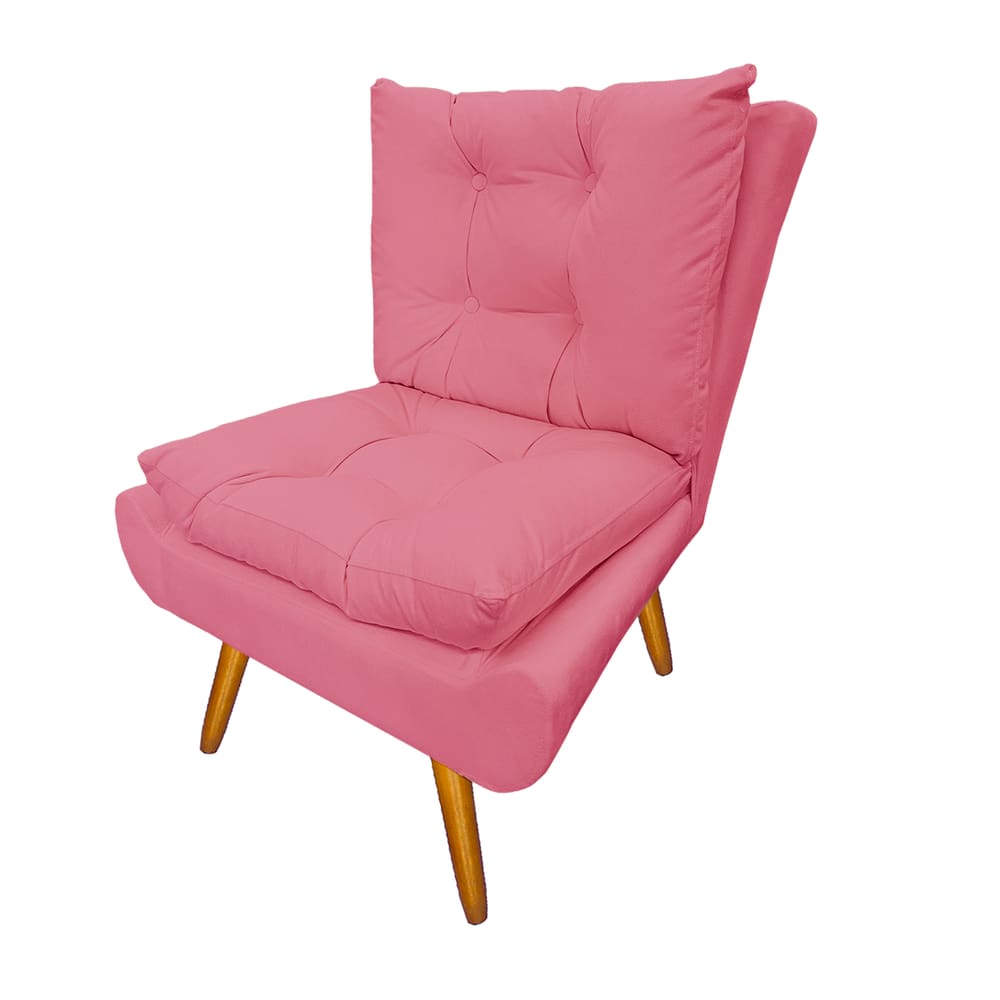 Poltrona Decorativa Estofada Para Sala de Estar Karen Suede Rosa Barbie - LM DECOR