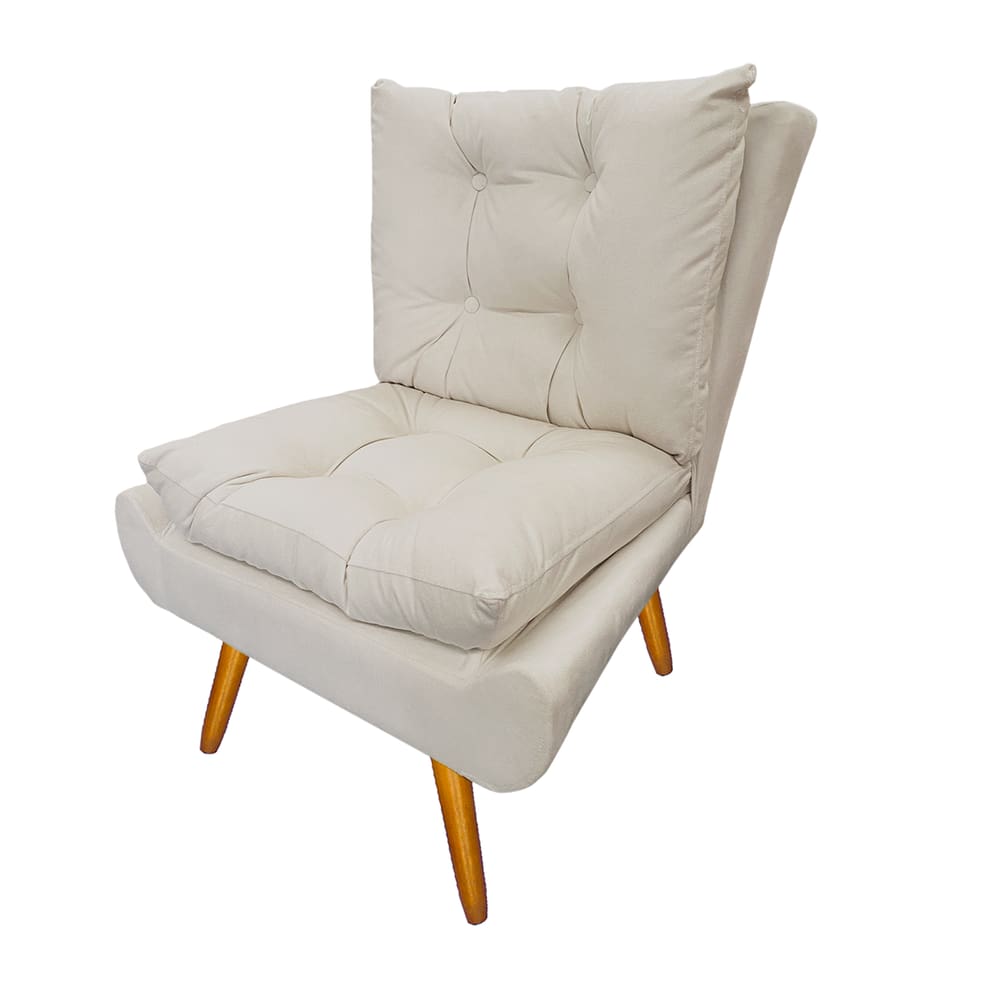 Poltrona Decorativa Estofada Para Sala de Estar Karen Corano Bege - LM DECOR