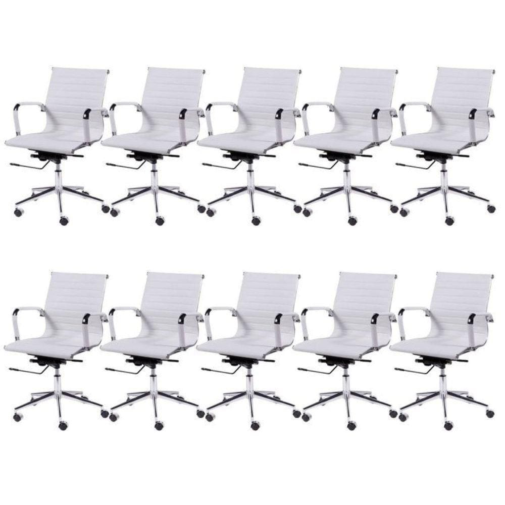 Kit 10 Cadeiras para Escritório Diretor Esteirinha com Relax Sintético 3301 OR Design Branco