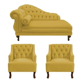 Divã Larissa 150 cm e 2 Poltronas Genesis Suede Amarelo - LM DECOR