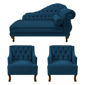 Divã Larissa 150 cm Esquerdo de quem senta e 2 Poltronas Genesis Suede Azul Marinho - LM DECOR