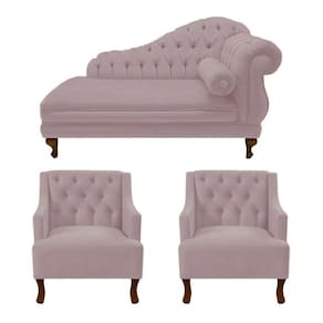 Recamier Larissa 185 cm e 2 Poltronas Genesis Suede Rose - LM DECOR
