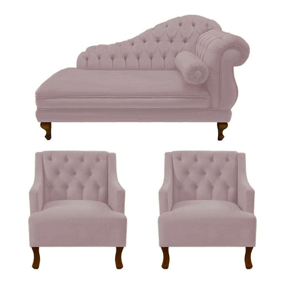Divã Larissa 160 cm e 2 Poltronas Genesis Suede Rose - LM DECOR