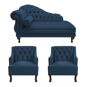 Divã Larissa 185 cm e 2 Poltronas Genesis Suede Azul Marinho - LM DECOR