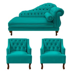 Divã Larissa 160 cm e 2 Poltronas Genesis Suede Azul Turquesa - LM DECOR