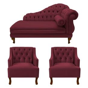 Divã Larissa 185 cm e 2 Poltronas Genesis Suede Vermelho Bordo - LM DECOR