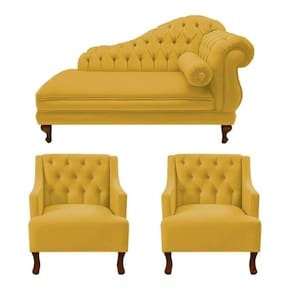 Divã Larissa 160 cm e 2 Poltronas Genesis Suede Amarelo - LM DECOR