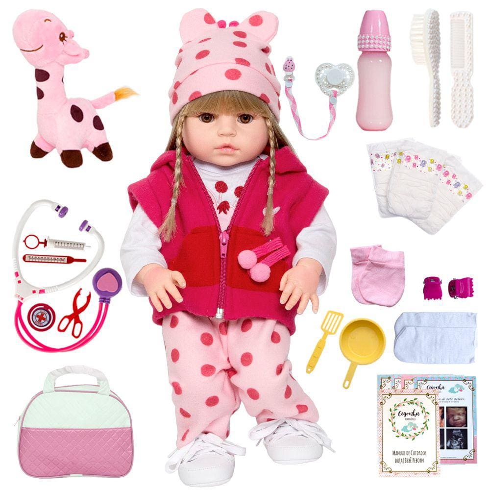 Bebe Reborn Girafinha Boneca 100% Silicone Pode dar Banho em