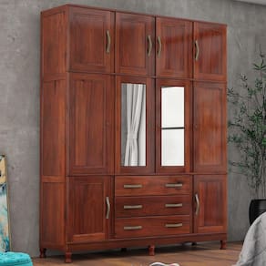 Guarda-Roupa Casal Paris 10 Portas 3 Gavetas com Espelho Madeira Maciça Mogano 369 - Lanes