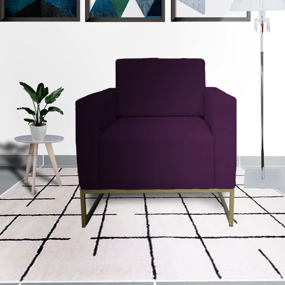 Poltrona Decorativa Com Base de Ferro Para Recepção Leticia Pé Ferro Suede Roxo - LM DECOR