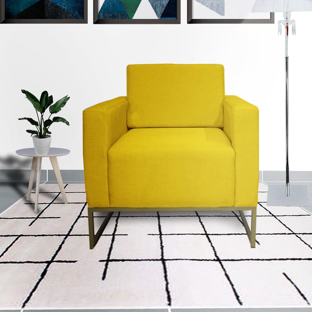 Poltrona Estofada Com Base de Ferro Para Sala de Estar Leticia Pé Ferro Suede Amarelo - LM DECOR
