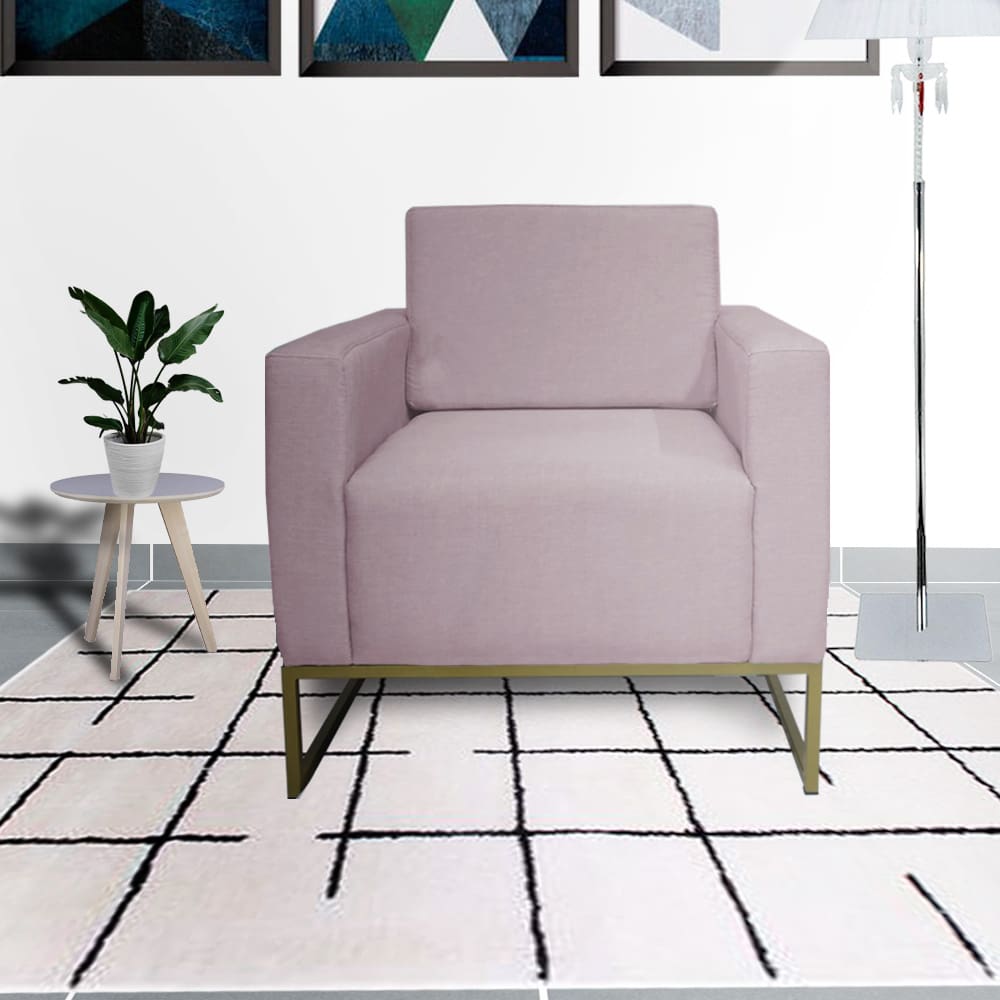 Poltrona Estofada Com Base de Ferro Para Sala de Estar Leticia Pé Ferro Suede Rose - LM DECOR
