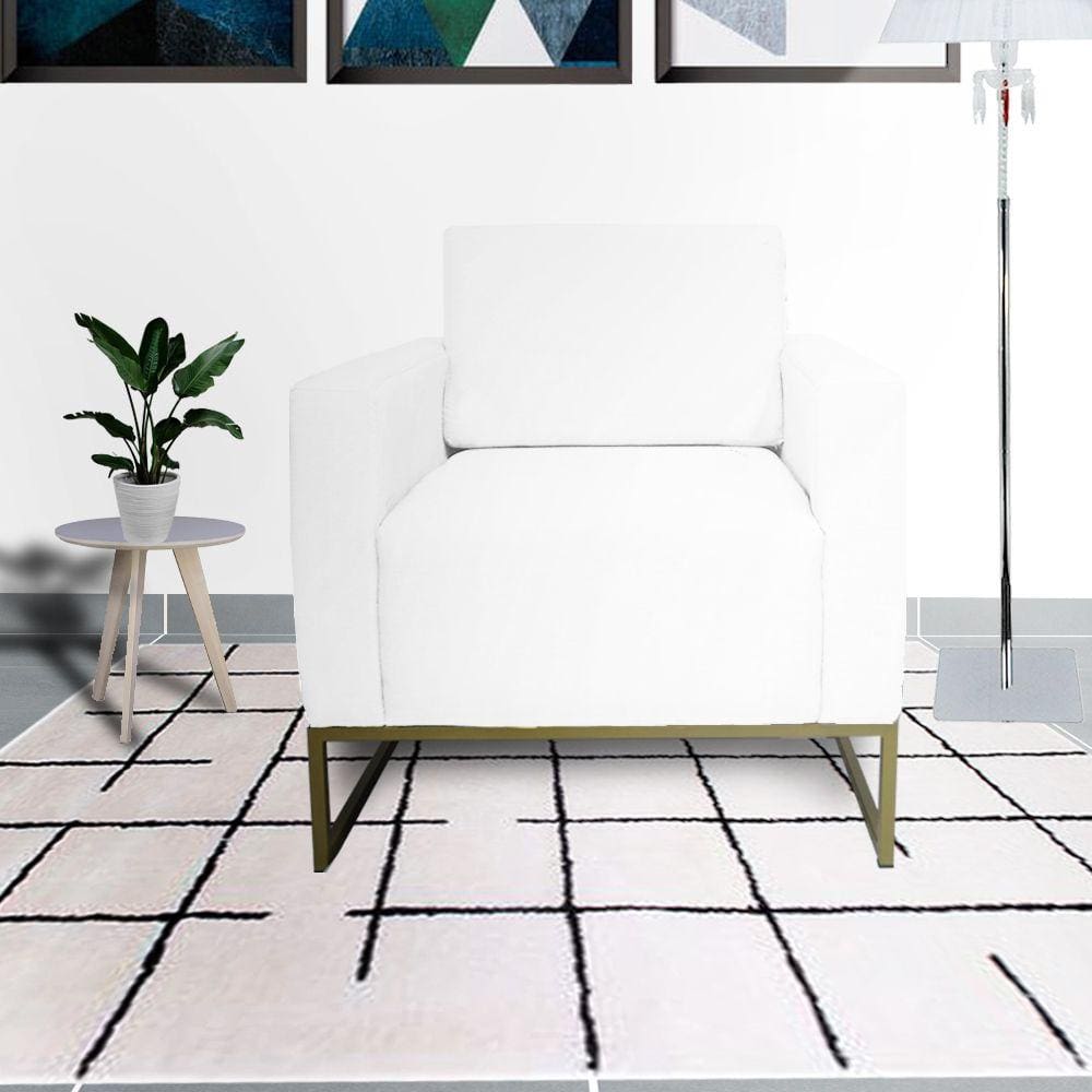 Poltrona Estofada Com Base de Ferro Para Salão de Beleza Leticia Pé Ferro Corano Branco - LM DECOR