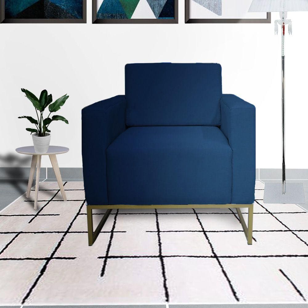 Jogo 2 Poltronas Estofada Com Base de Ferro Para Consultório Leticia Pé Ferro Suede Azul Marinho - LM DECOR