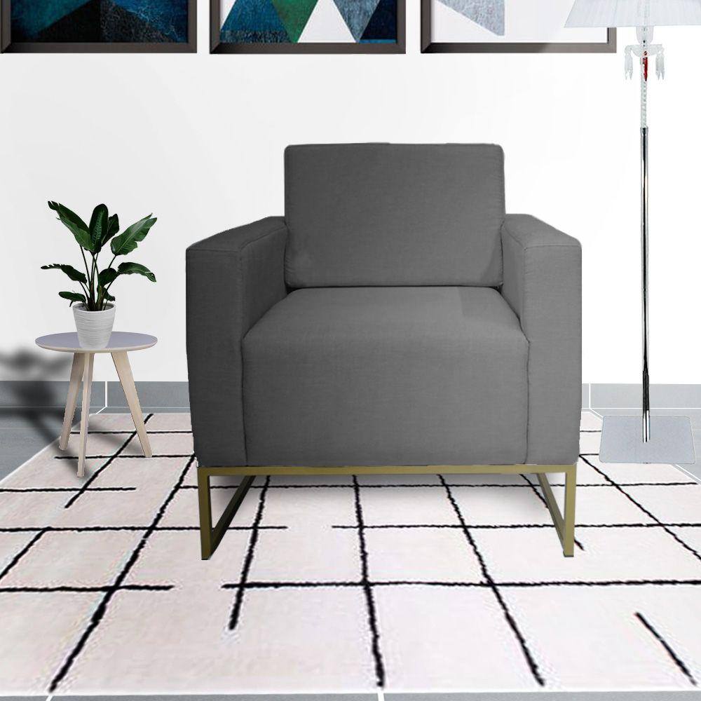 Kit 2 Poltronas Decorativa Com Base de Ferro Sala de Espera Leticia Pé Ferro Suede Cinza - LM DECOR