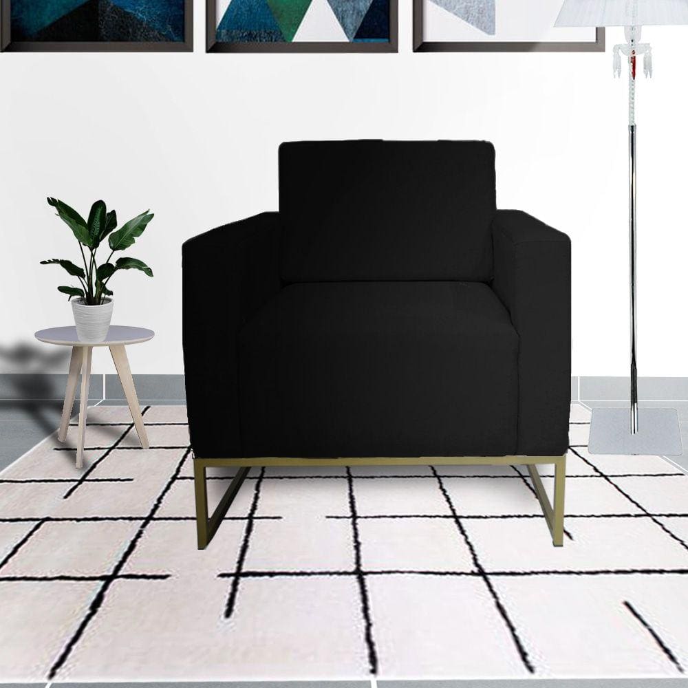 Kit 2 Poltronas Decorativa Com Base de Ferro Sala de Espera Leticia Pé Ferro Suede Preto - LM DECOR