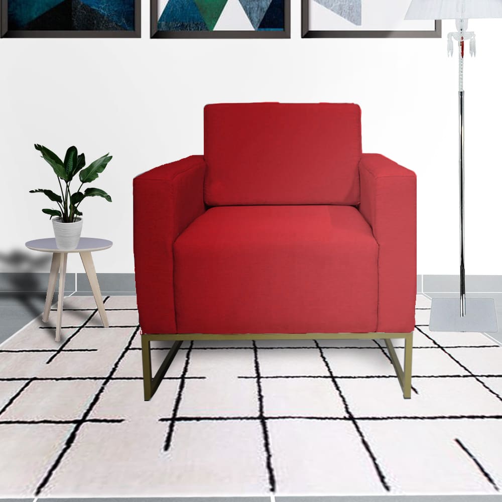 Kit 2 Poltronas Decorativa Com Base de Ferro Sala de Espera Leticia Pé Ferro Corano Vermelho - LM DECOR