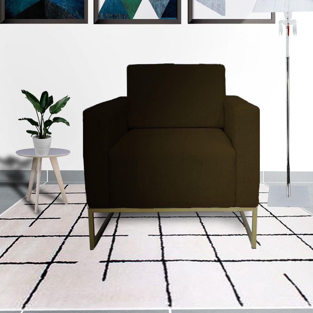 Kit 2 Poltronas Decorativa Com Base de Ferro Sala de Espera Leticia Pé Ferro Suede Marrom - LM DECOR
