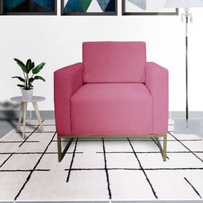 Kit 2 Poltronas Decorativa Com Base de Ferro Sala de Espera Leticia Pé Ferro Suede Rosa Barbie - LM DECOR