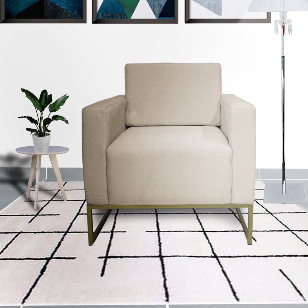 Poltrona Estofada Com Base de Ferro Para Sala de Estar Leticia Pé Ferro Corano Bege - LM DECOR